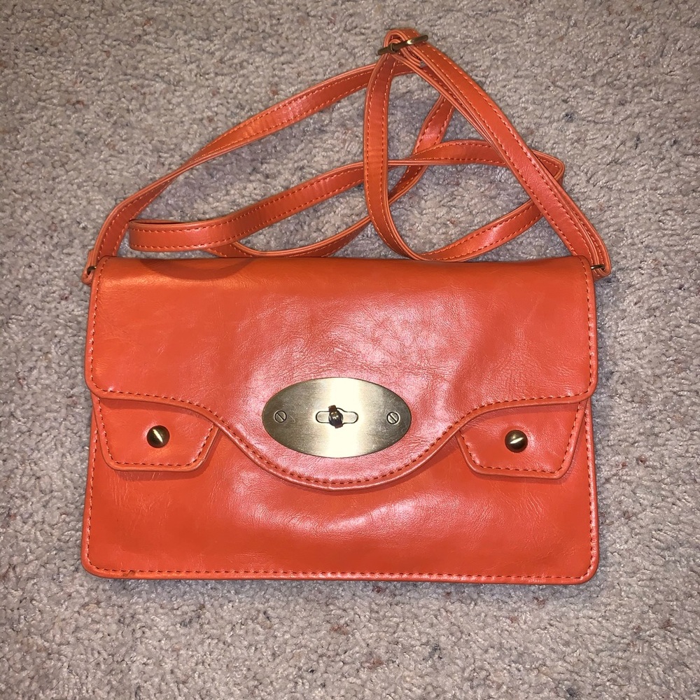 Orange Leather Cross Body Purse